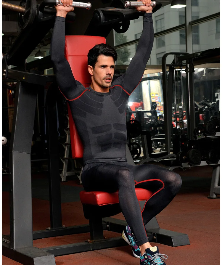 Комплект спортивной одежды для мужчин быстросохнущие леггинсы + футболка с