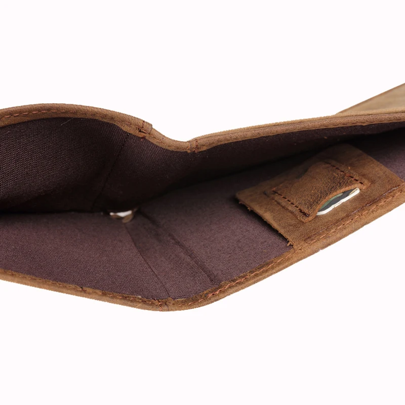 

MS Top Crazy Horse Leather Fashion Men's Money Clip Slim Bifold Wallets Vintage ID Credit SD Card Bag Money Wallet Coffee K108