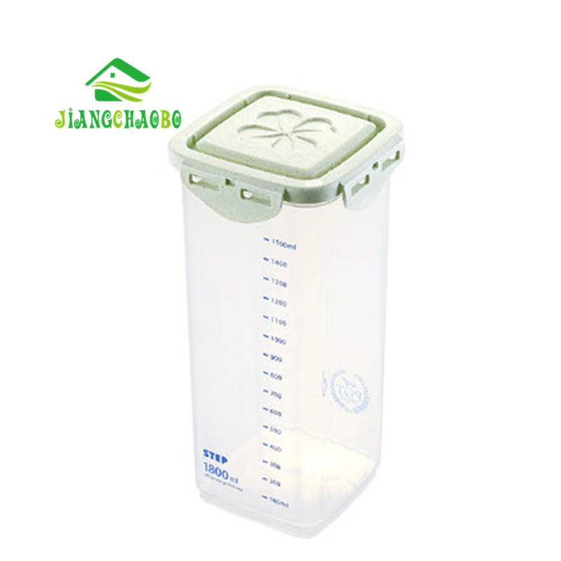 Green 1800ml Зерновой герметичный ящик для хранения банок бытовой кухонный пластиковый покрытый прозрачной баночкой лапша разные баночки для хранения зерна - Цвет: Green 1800ml