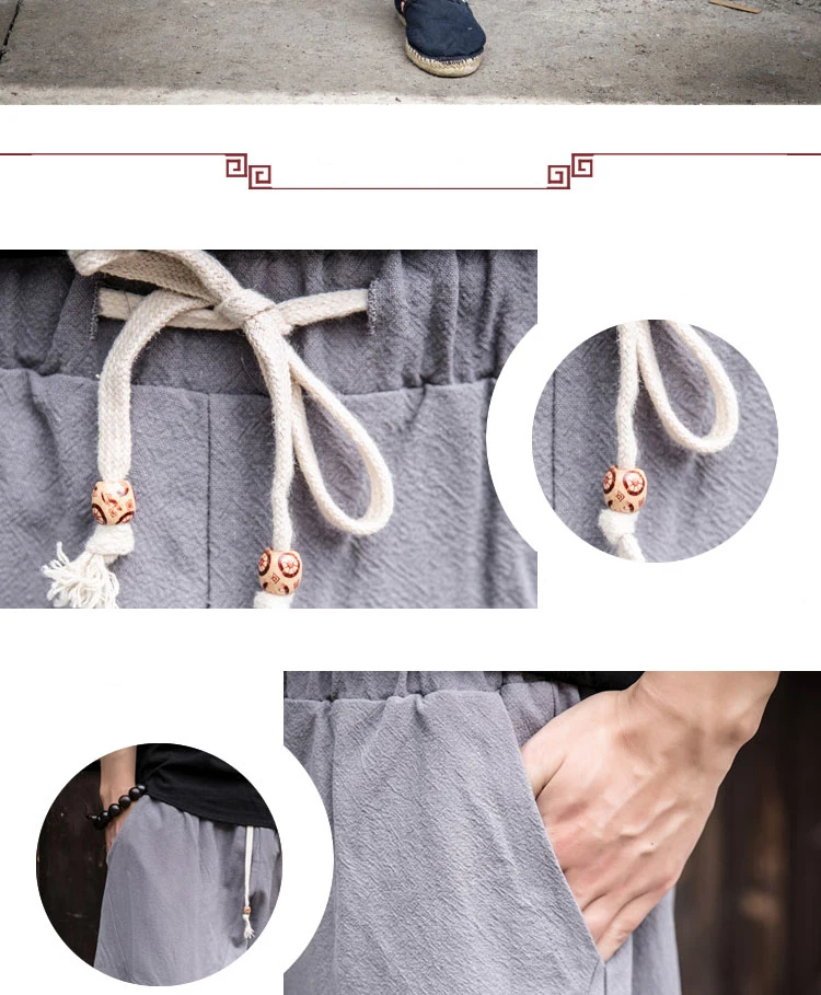 Man Linen Cropped Cross Pant Trouser Men Casual Wide-Legged Bloomers Summer Male Traditional Nepal Trousers