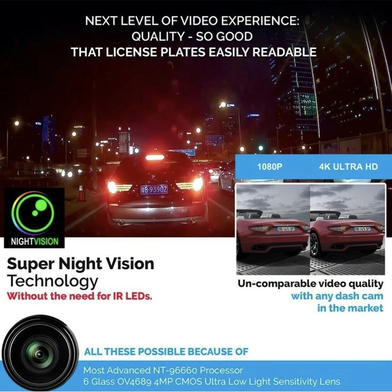 4K тахограф Встроенный GPS Dashcam Видеорегистраторы для автомобилей HD 1080P спереди + VGA
