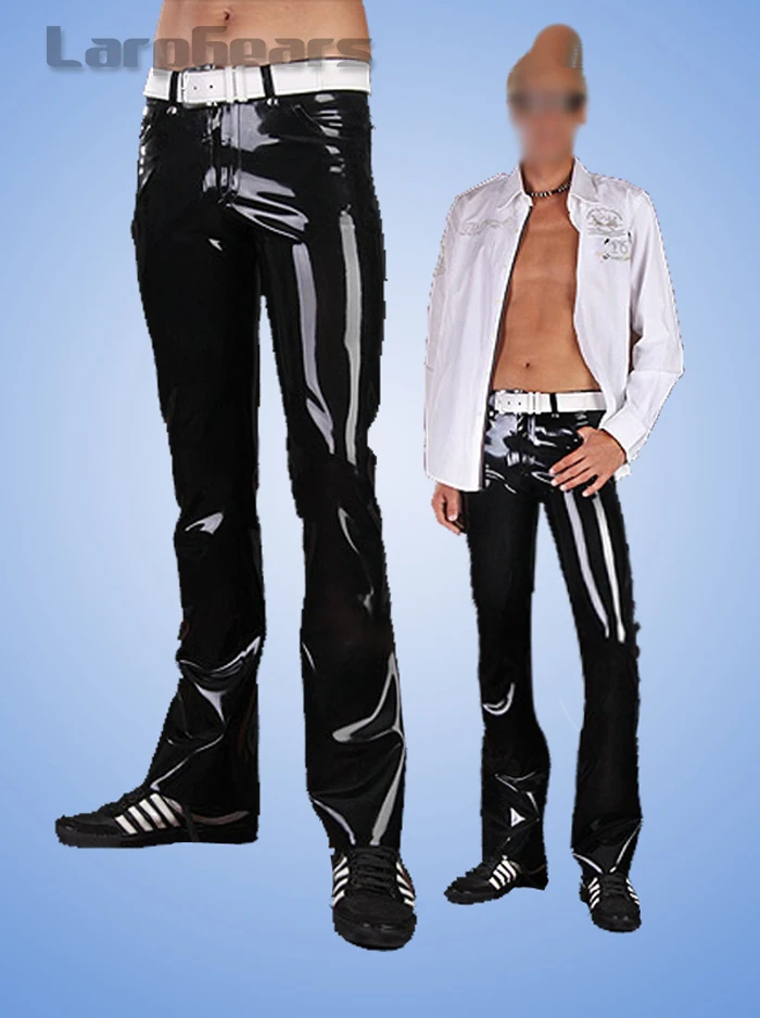 

Men black fashion latex rubber jeans latex trousers without the belt