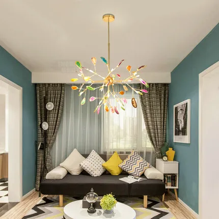 Современные светодиодные люстры из агата потолочные светильники золотого цвета