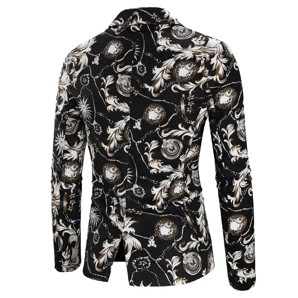 Модный мужской блейзер с цветочным принтом приталенный однобортный пиджак для