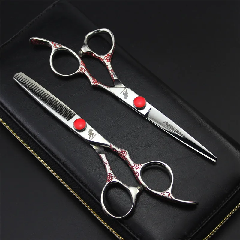 

Freelander 6 inch Hairdresser's Accessories for Hairdressers Plum Handle Professional Flat Sharp Cutting Barber hot Shear Retro