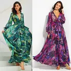 Лидер продаж 2019, женское длинное платье-макси в стиле бохо с V-образным вырезом, вечерний Летний Пляжный сарафан зеленого, фиолетового цветов