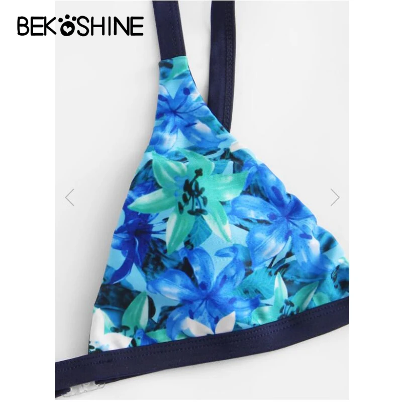 Bekosine принт ванный комплект синий бикини Pad Push Up Бикини Для женщин 2018 Maillot De Bain Femme