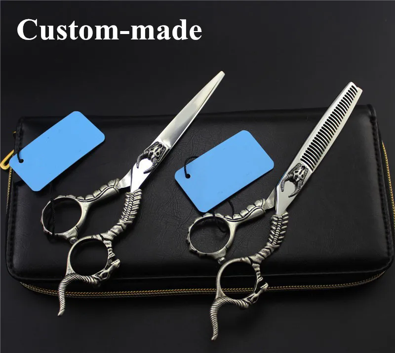 

Customize Top-grade Japan 440c 6 inch sheepshead cut hair scissor cutting barber makas thinning shears hairdressing scissors set