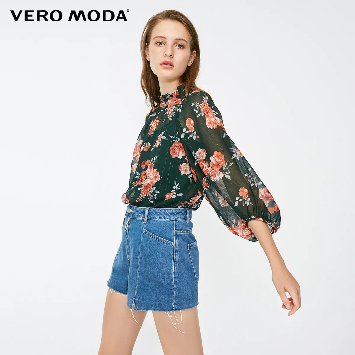 Vero Moda Новая женская печатная ткань v-образным вырезом 3/4 рукава шифоновая блузка, Топ | 318458502