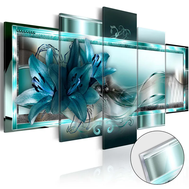 

5 Pieces Abstract Canvas Painting Wealth Luxury Lilieas Blossom Poster Purple Flowers Wall Art Pictures for Bedroom Home Decor