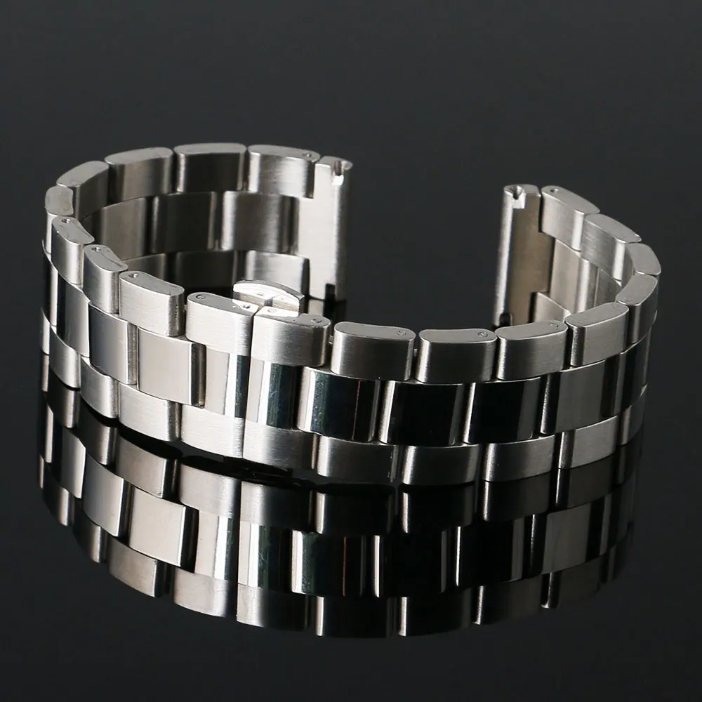 

20mm 22mm 24mm Watchband Silver Stainless Steel Solid Links Deployment Buckle Men Band Strap Bracelet for Male Wrist Watch
