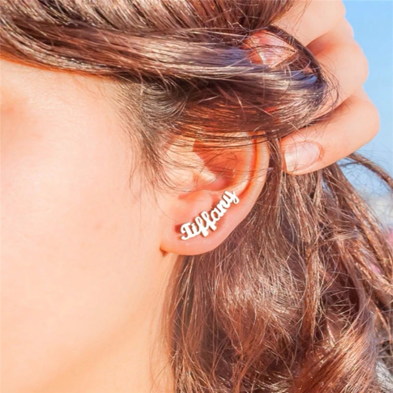 Stainless Steel Custom Name Stud Earrings Personalized Nameplate Handmade Jewelry For Women Girls Bijoux|Индивидуальные Серьги| |