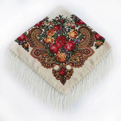 ASH03 Women Tassel Square Scarf Shawl Lady Printed Floral Short Tassel Headband Retro Cape Wrap Scarves 90*90cm - Цвет: ASH03