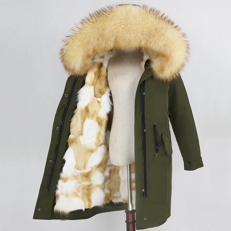 green gold OFTBUY X-long водонепроницаемая верхняя одежда, парка из натурального меха, пальто из натурального Лисьего меха, зимняя куртка для женщин, капюшон из меха енота, теплая Съемная Новинка - Цвет: green gold