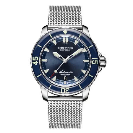 Reef Tiger Aurora Serier RGA3035 мужские 200 м водостойкие с супер светящимися автоматический механический календарь наручные часы-сталь - Цвет: p5