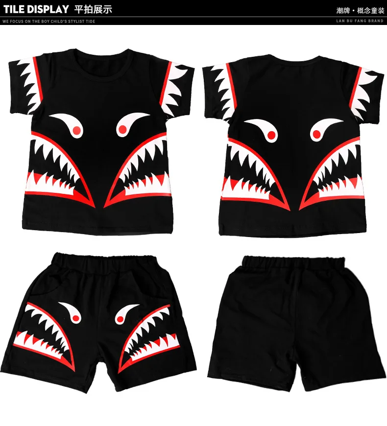 Дети Одежда Мальчики Лето Хлопок Набор 2017 Новый Корейский Casaul детский Мультфильм