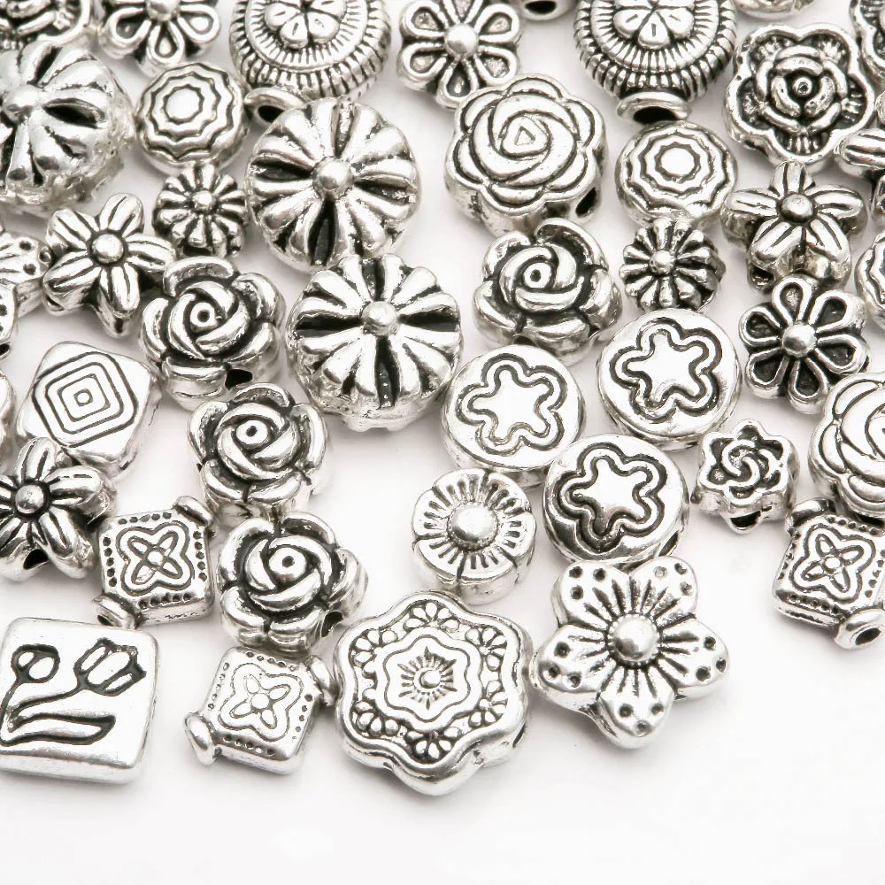 Смешанные размеры Металлические Античные Серебристые бусины с розами для