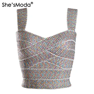 lavender She'sModa золотая нить бандаж v-образным вырезом Лето новые женские топы из спандекса жилет Bachelorette Tank Plus плюс размер - Цвет: lavender