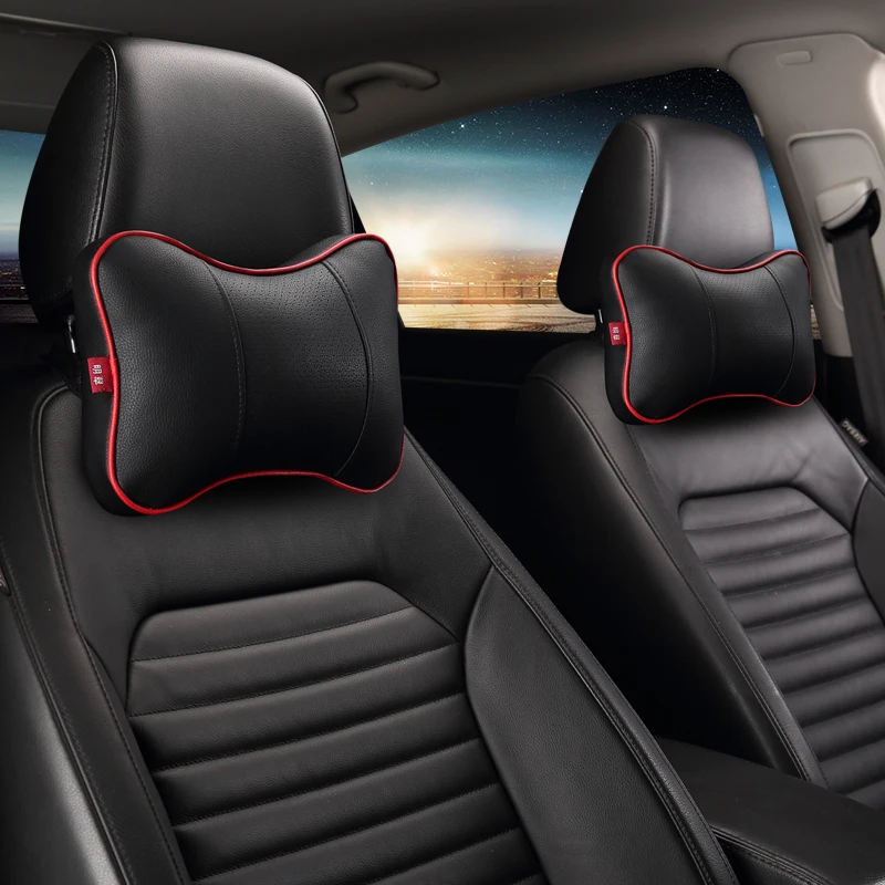 

PU Leather Car Neck Pillow Comfort Breathable Auto headrest Pillows Seat Cushion Support Interior Accessories Black