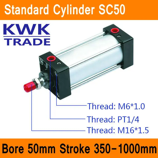 

SC50 Standard Air Cylinders Valve CE ISO Bore 50mm Strock 350mm to 1000mm Stroke Single Rod Double Acting Pneumatic Cylinder