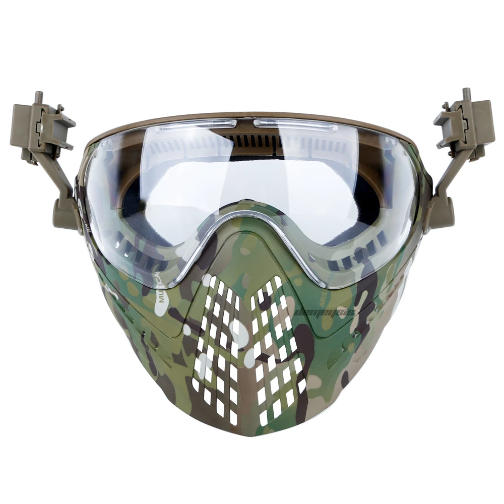 multicam 3 Lens Tactical Mask Protective Military Shooting Helmet Mask Full Face Outdoor Hunting Wargame CS Airsoft Paintball Masks - Цвет: multicam