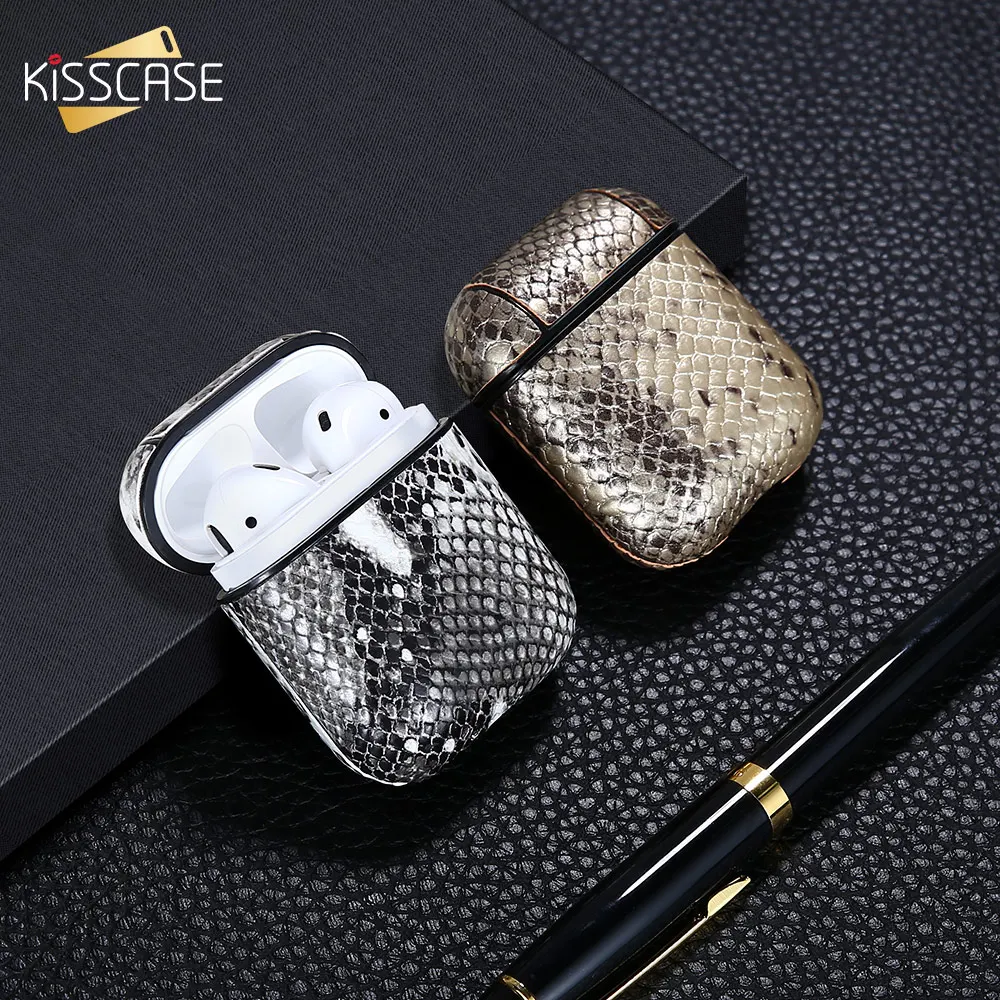 KISSCASE змеиной кожи кожа Bluetooth беспроводной наушники чехол для AirPods Case защитный