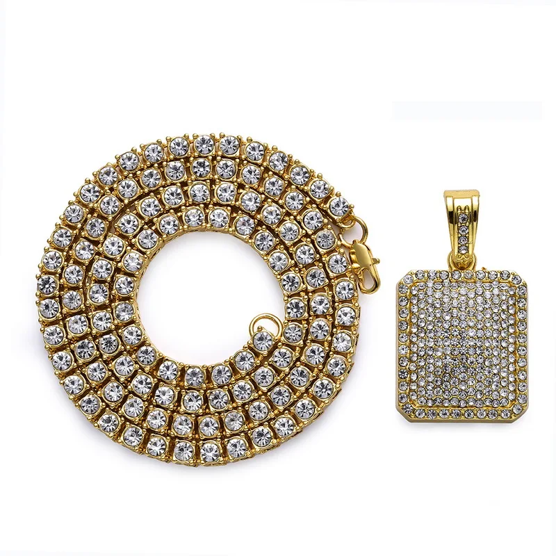 

1 Row Round Rhinestones Chain Necklace With Bling Crystal Pendant CZ Stone Men's Hip Hop Fashion Jewelry Gifts