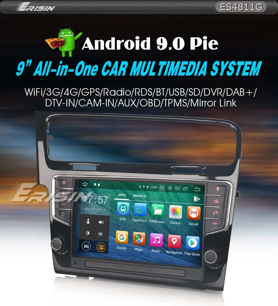 Erisin ES4811G " Android 9,0 автомобильный мультимедийный плеер Навигация DVD GPS автомобильный радиоприёмник для VW Golf VII/7