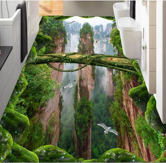 3d Настенные обои 3d пол лесная долина пики водонепроницаемые обои для ванных комнат 3d Пол фрески обои рулоны