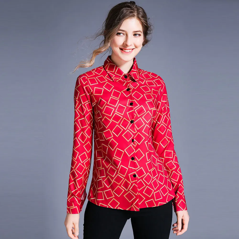 Женская Офисная рубашка в клетку Borisovich элегантная с длинным рукавом и отложным