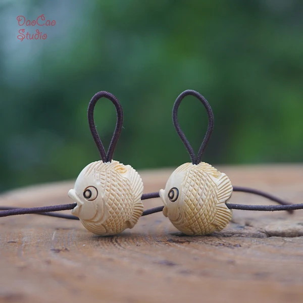 14 мм натуральное желтое сандаловое дерево Самшит резьба рыба бусины в виде гуру 3