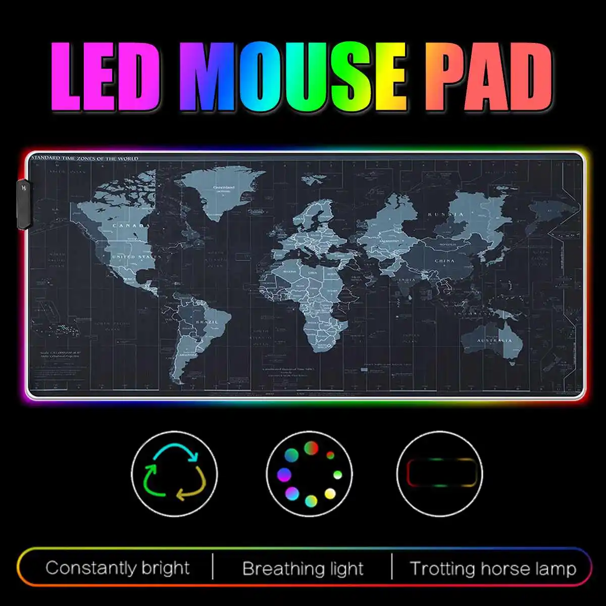 RGB игровой коврик для мыши геймерский компьютерный светодиодный usb-коврик с большой картой мира коврик для мыши цветной нескользящий Настольный коврик для мыши