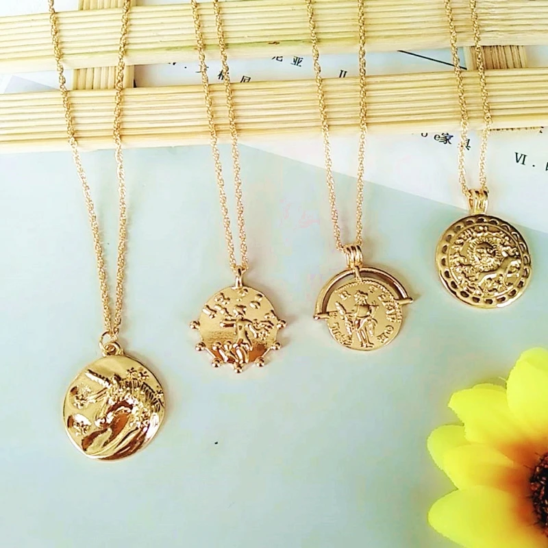 fashion jewelry Gold Alloy Round Rome coin Pendant Necklace | Украшения и аксессуары