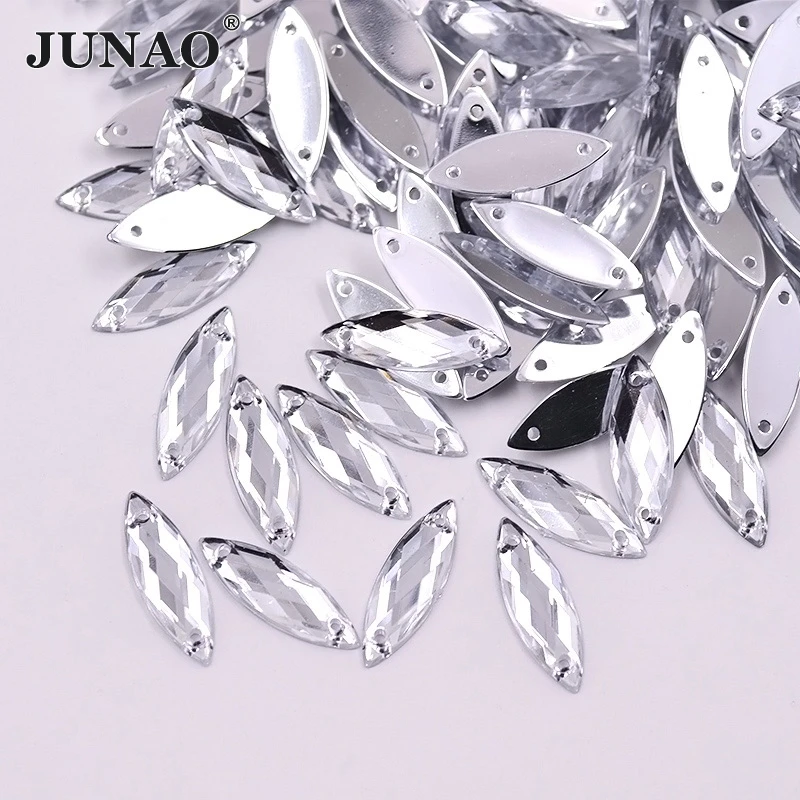 JUNAO 8x26 мм прозрачные белые хрустальные стразы лошадиный глаз аппликация швейная