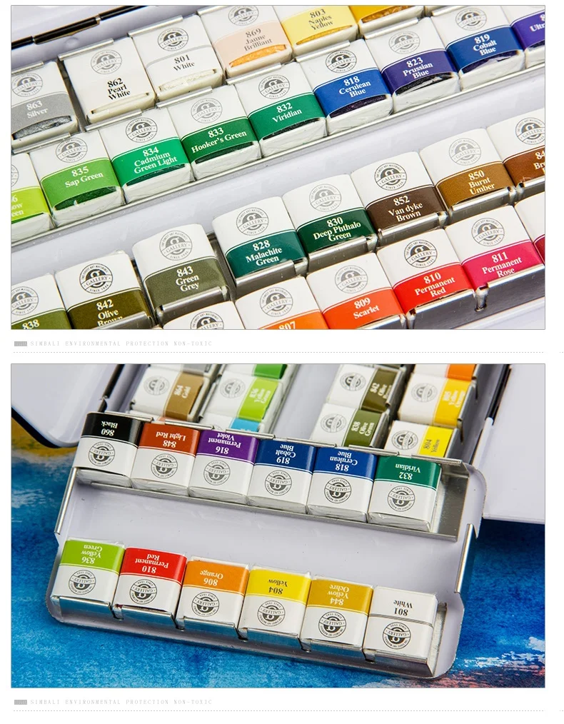 MUNGYO MWPH series 12/24/48 Colors Profession Watercolor Paints iron box packing solid pigment Art Drawing Supplies