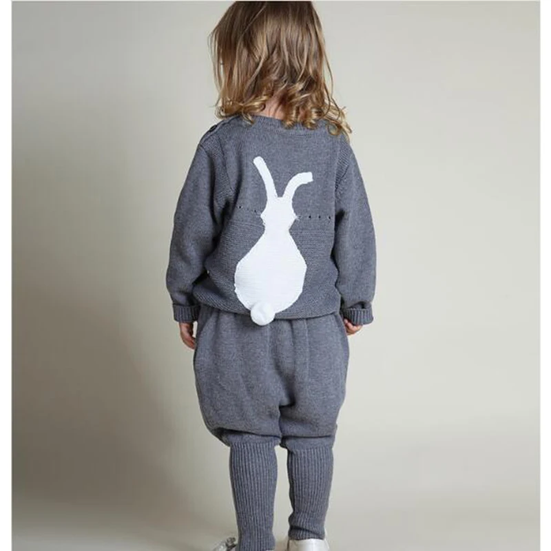 2019 Knitting Rabbi Wool Suit Spring Winter Girls Clothes 1-5Yrs Kids Sweaters Fashion Boys Little Rabbit Embroidered | Детская одежда