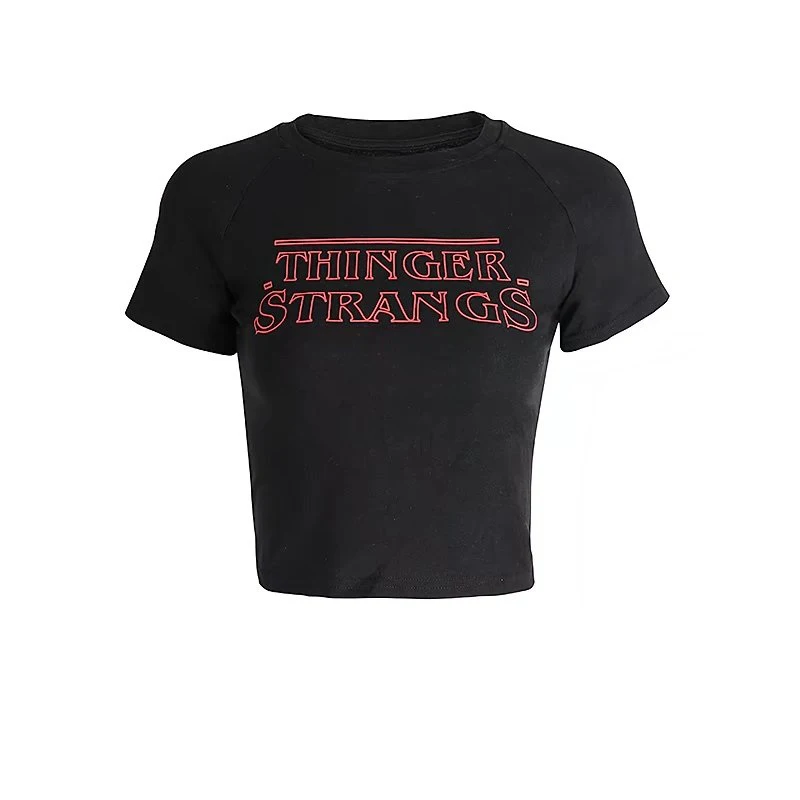 Thinger Strangs с буквенным принтом, женская тонкая футболка с круглым вырезом и коротким рукавом, Повседневная футболка в американском стиле