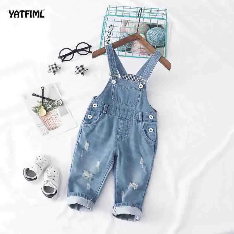 BLUE YATFIML/осенние джинсовые штаны для мальчиков; джинсовые комбинезоны для малышей; детские комбинезоны; одежда для детей; длинные джинсы - Цвет: BLUE