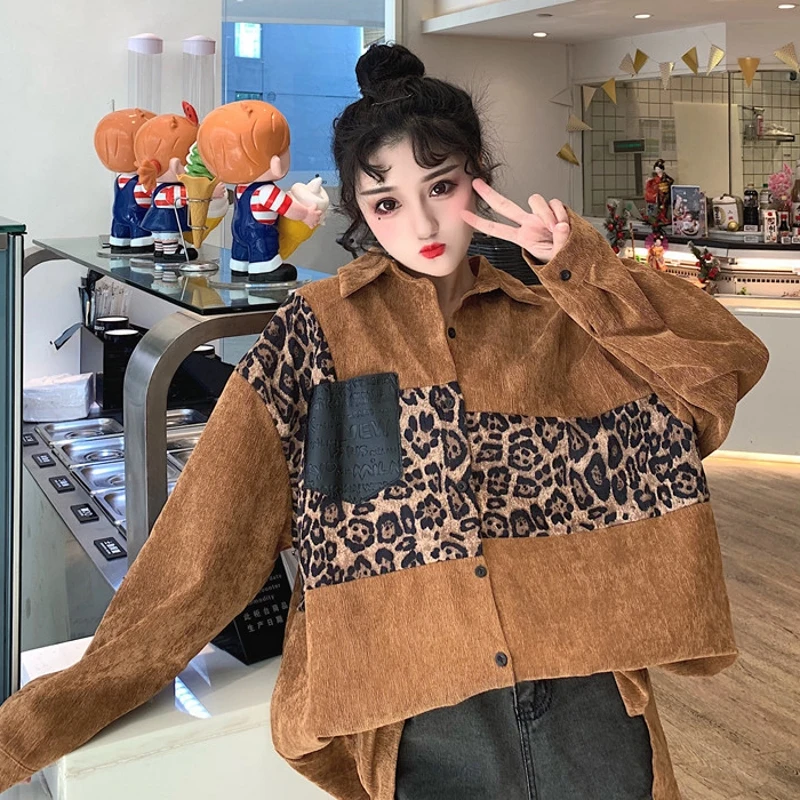 Новая свободная Вельветовая рубашка в стиле Харадзюку на весну и осень с