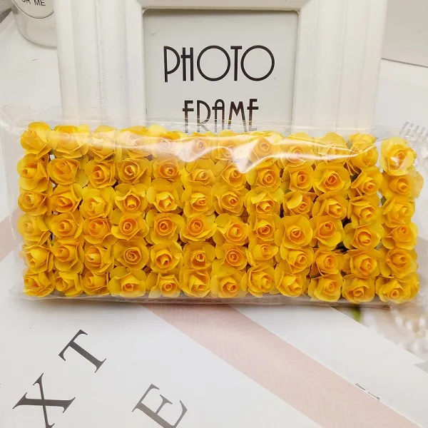 golden yellow 144 шт мини-Цветок голова искусственные бумажные цветы Роза используется для свадебной вечеринки ремесло украшения 19 цветов - Цвет: golden yellow