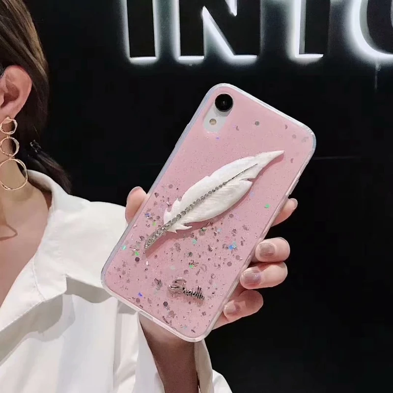 Casyva Fashion feather Phone Case for iPhone X XS MAX XR 6 6S 7 8 PLUS Trendy soft Back Cover |