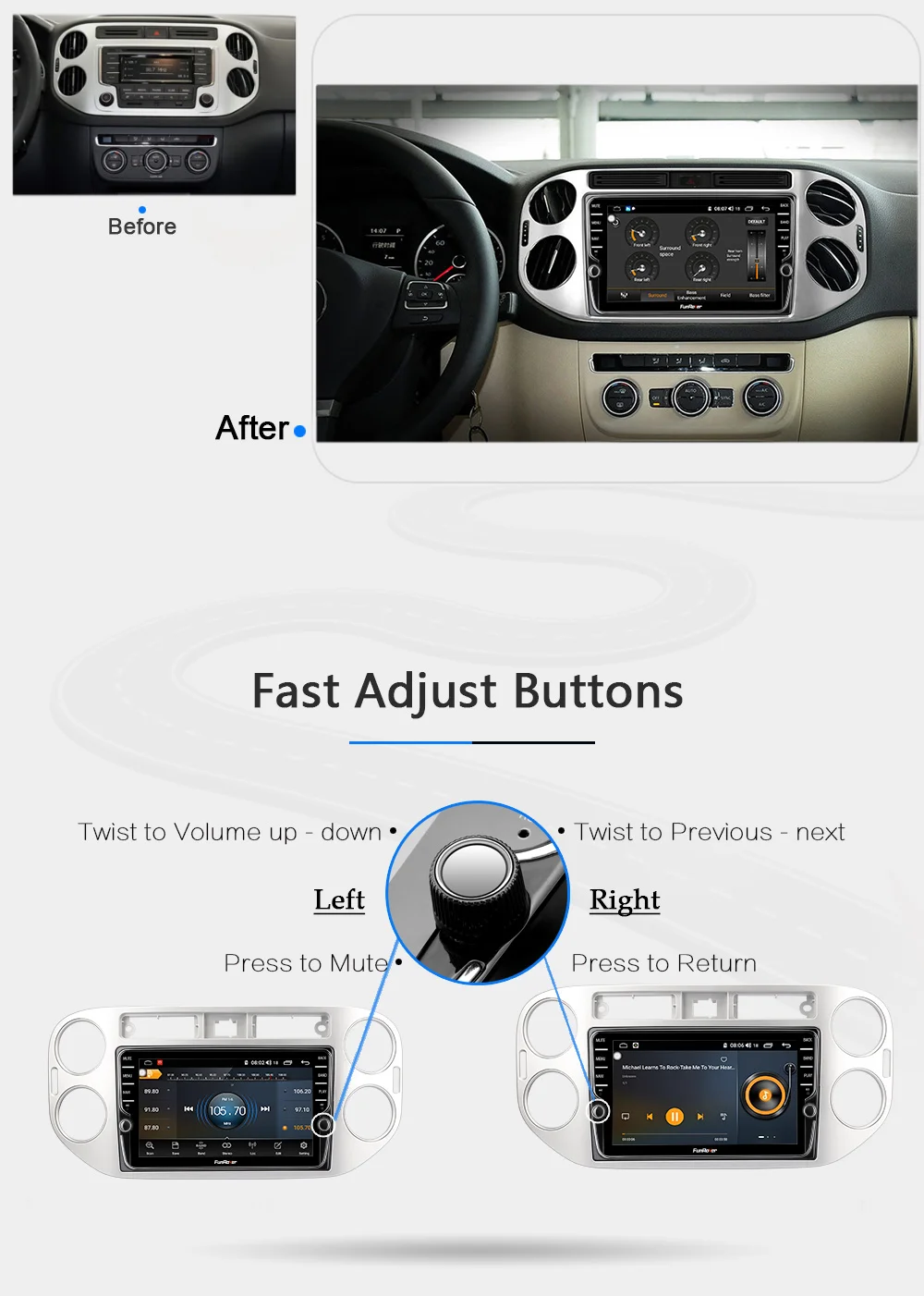 Funrover android 9,0 автомобильный DVD мультимедийный плеер для Volkswagen Tiguan 2010- Радио Стерео gps навигация navi 4G sim wifi FM