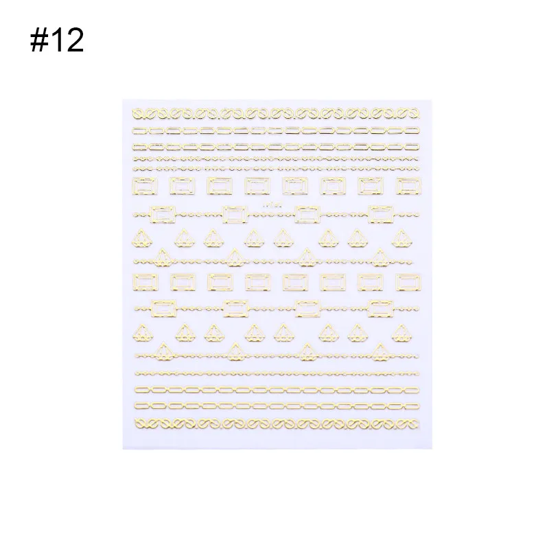 Pattern 21 Золотые 3D наклейки для ногтей, полосы, геометрическое сердце, самоклеющиеся наклейки для нейл-арта, переводные наклейки, украшение для маникюра - Цвет: Pattern 21