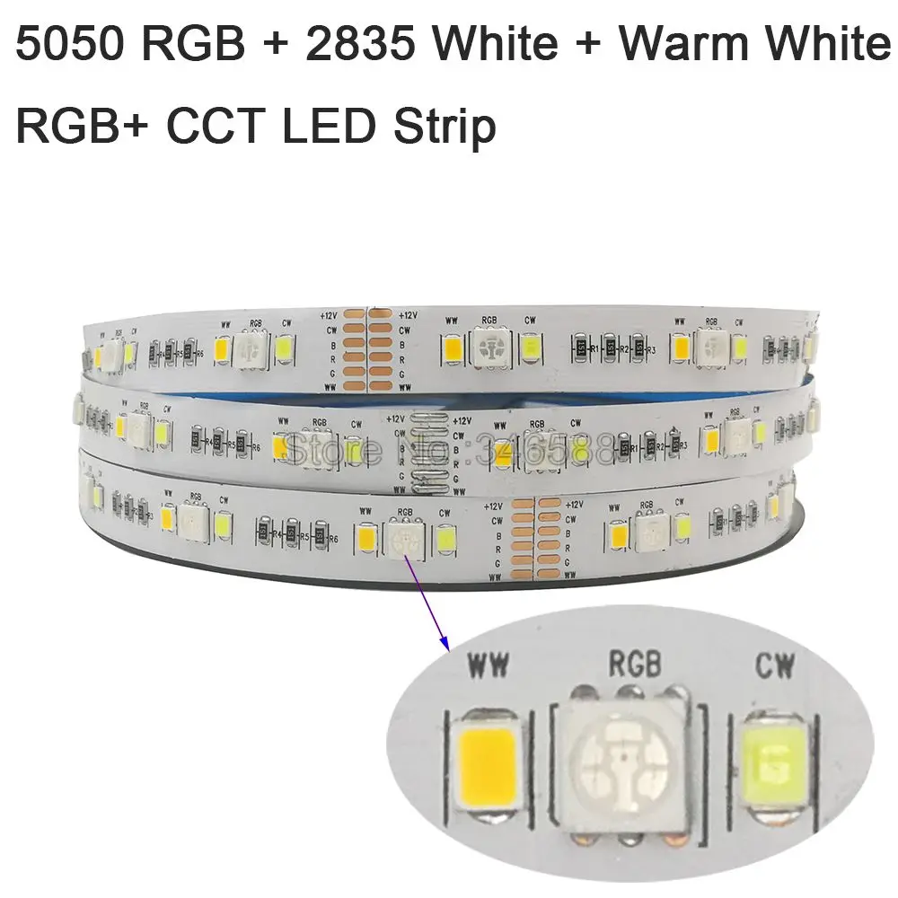5m DC 12V 24V RGBCCT LED Strip Light 5050 RGB + 2835 Cool White & Warm White SMD IP20 IP65 IP67 Waterproof Flexible Strip Ribbon