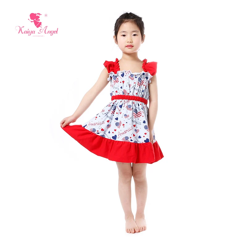 Kaiya Angel Girls Dress Patriotic Toddler 4th Of July Dresses Royal Blue Heart Ruffles Kids Children Clothes | Детская одежда и