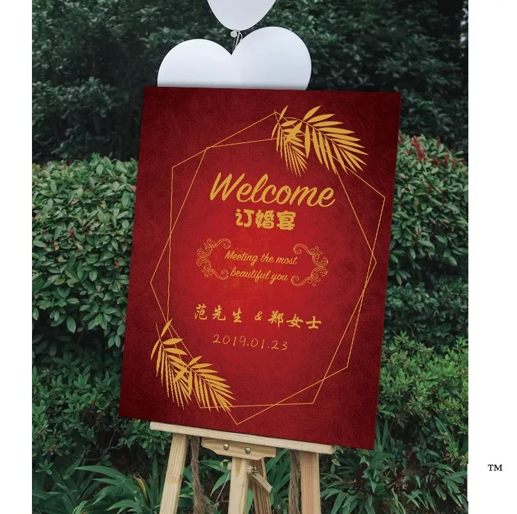 

free shipping 1 pcs custom logo picture Wedding Welcome board business party sign Welcome card for wedding pink white yellow red