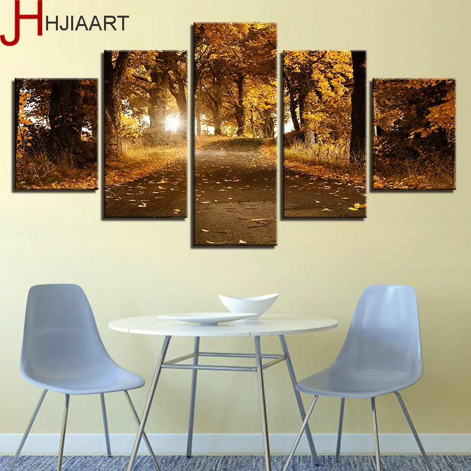 Холст картины Домашний декор HD принты деревья картинки 5 шт. осень лес опавшие