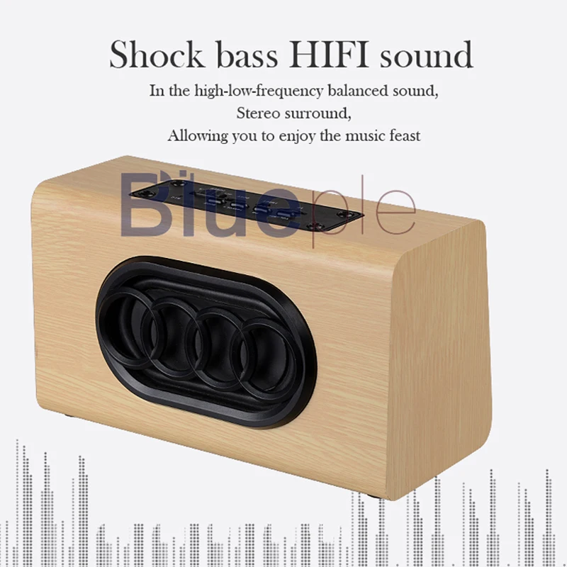 Blueple W7 Bluetooth динамик ретро дерево двойной громкий динамик 1500 мАч сабвуфер 3,5 мм usb зарядка портативный динамик