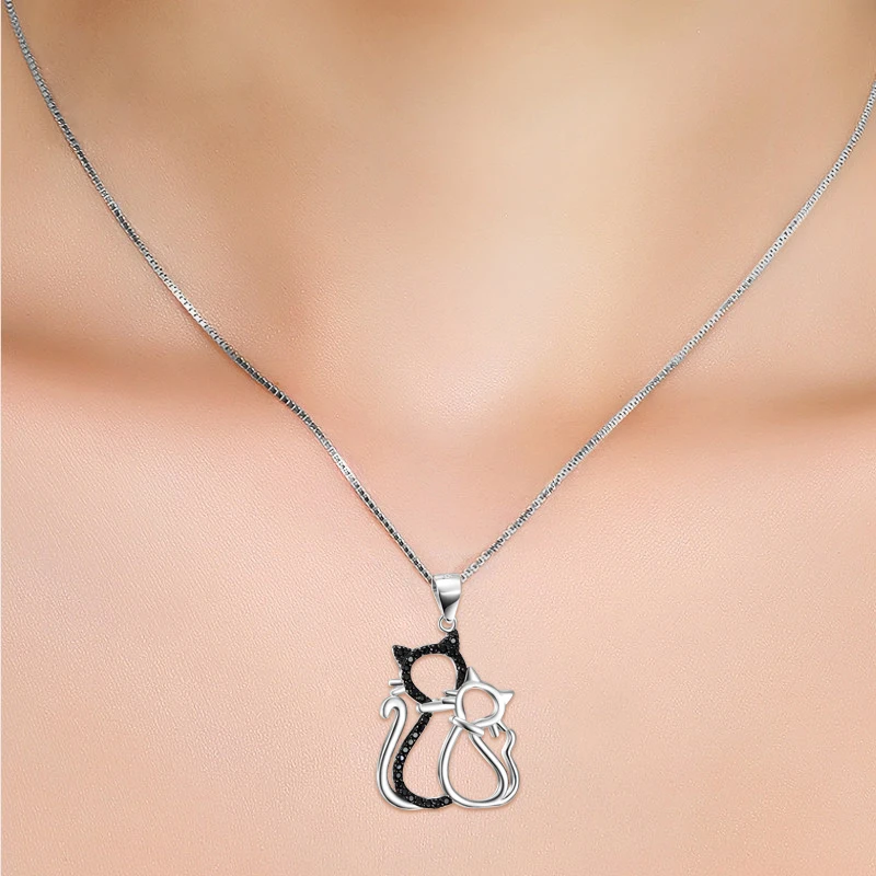 Хрустальные ожерелья с двойной кошкой из стерлингового серебра 925 пробы