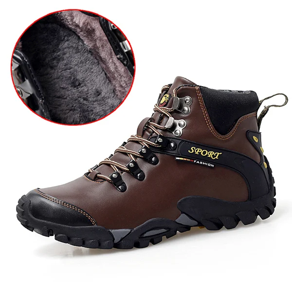 Brown with fur YIGER/Новинка; зимние мужские теплые ботинки; спортивная обувь; мужские высокие хлопковые ботинки для походов; Уличная обувь на толстой нескользящей подошве; 0242 - Цвет: Brown with fur